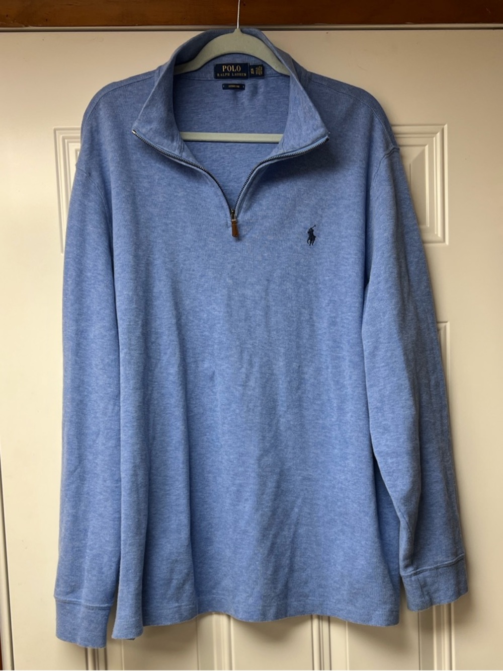 Polo Ralph Lauren Estate Rib Quarter Zip XL Blue Cotton Pullover Preppy Sweater